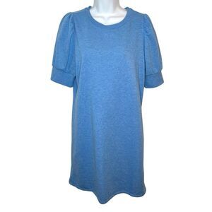 LOFT Sky Blue Puff Sleeve Mini Sweatshirt Dress Short Sleeve M